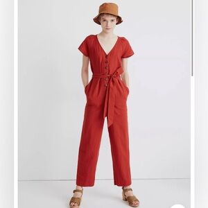 Madewell Linen-Cotton Pleat Sleeve Jumpsuit
